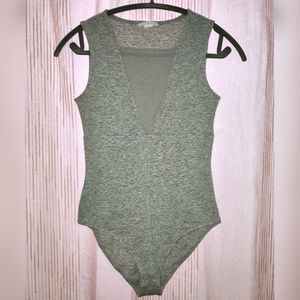 Mesh-insert heather grey bodysuit